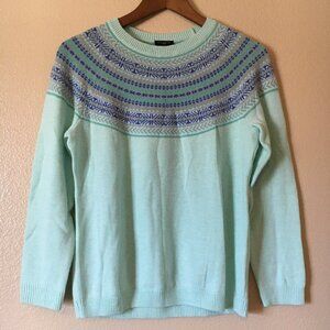 Talbots Mint Green Teal Blue Sweater Mp Fair Isle Wool Blend Pullover